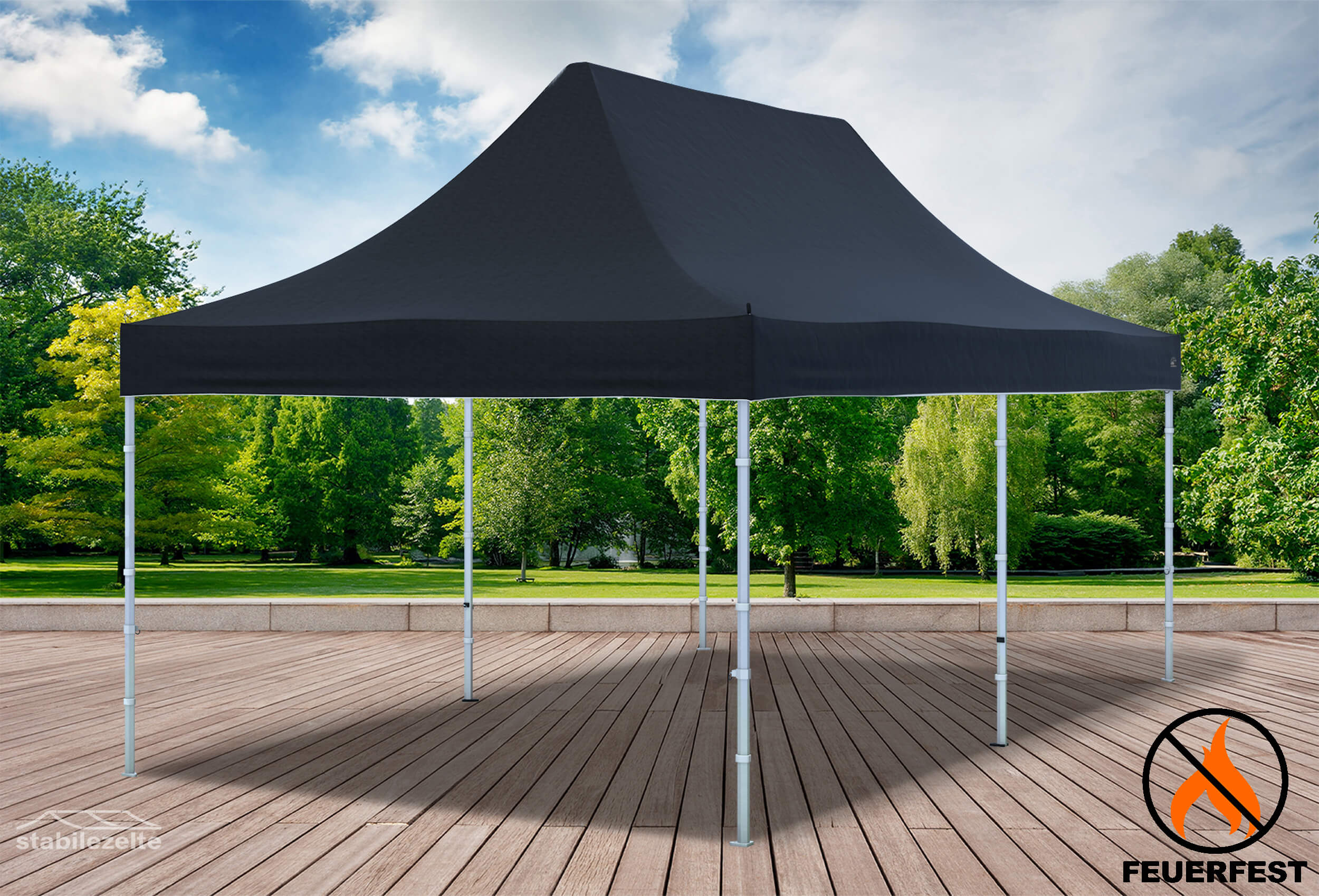 3x6 m Faltpavillon, PVC feuersicher schwarz