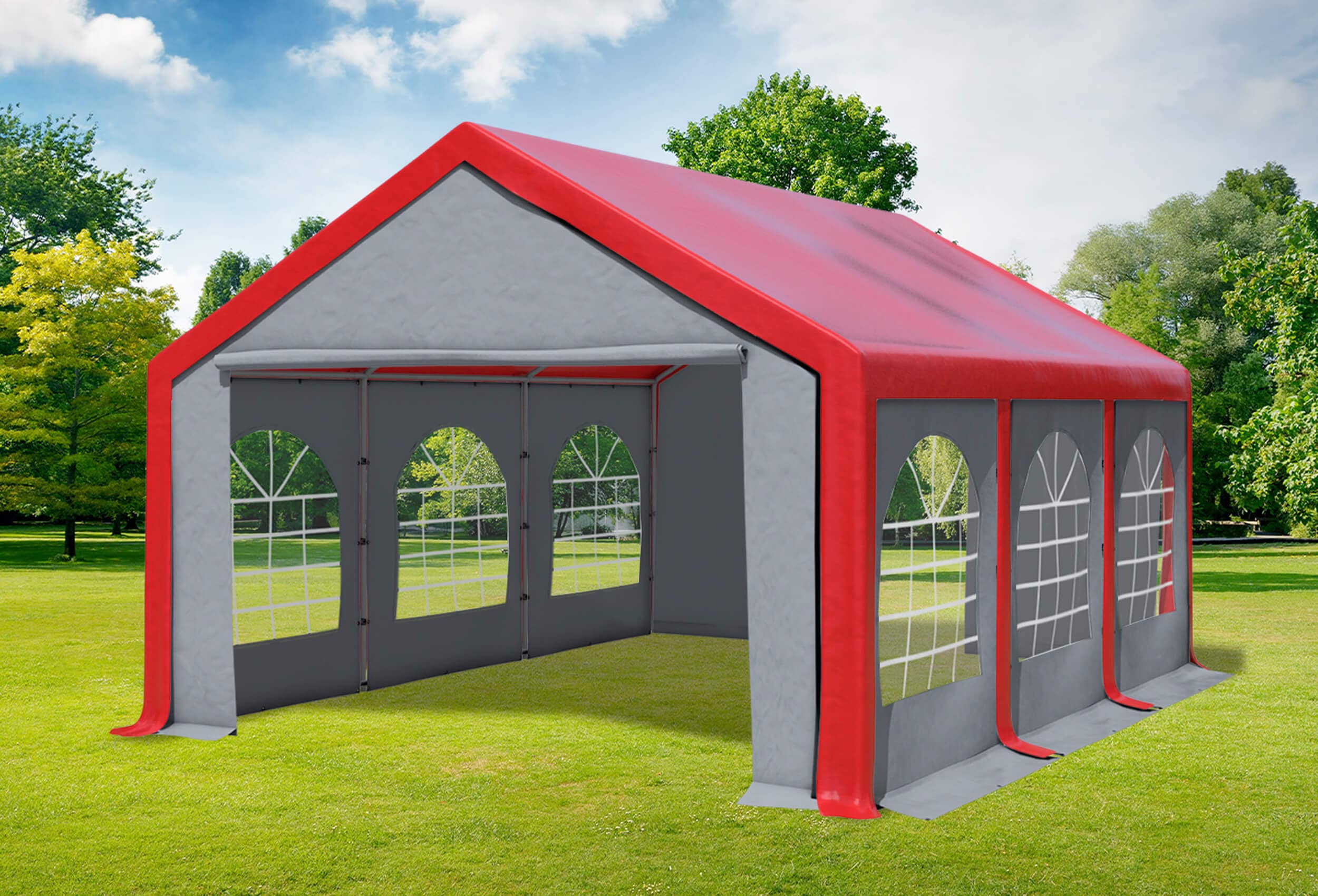 4x6 m Partyzelt, PVC rot grau