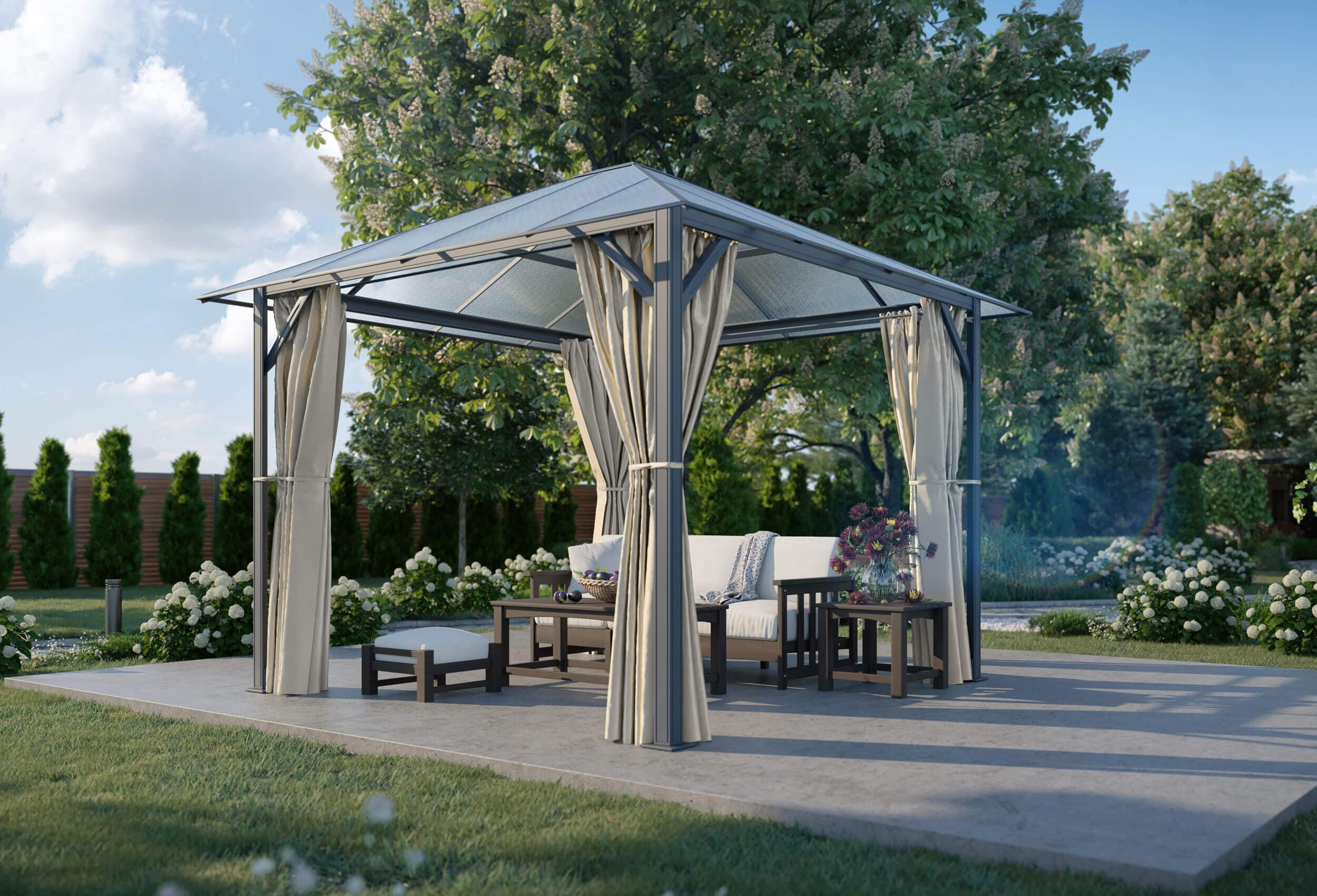 3x3 m Hardtop Pavillon Romance, inkl. Seitenteile beige