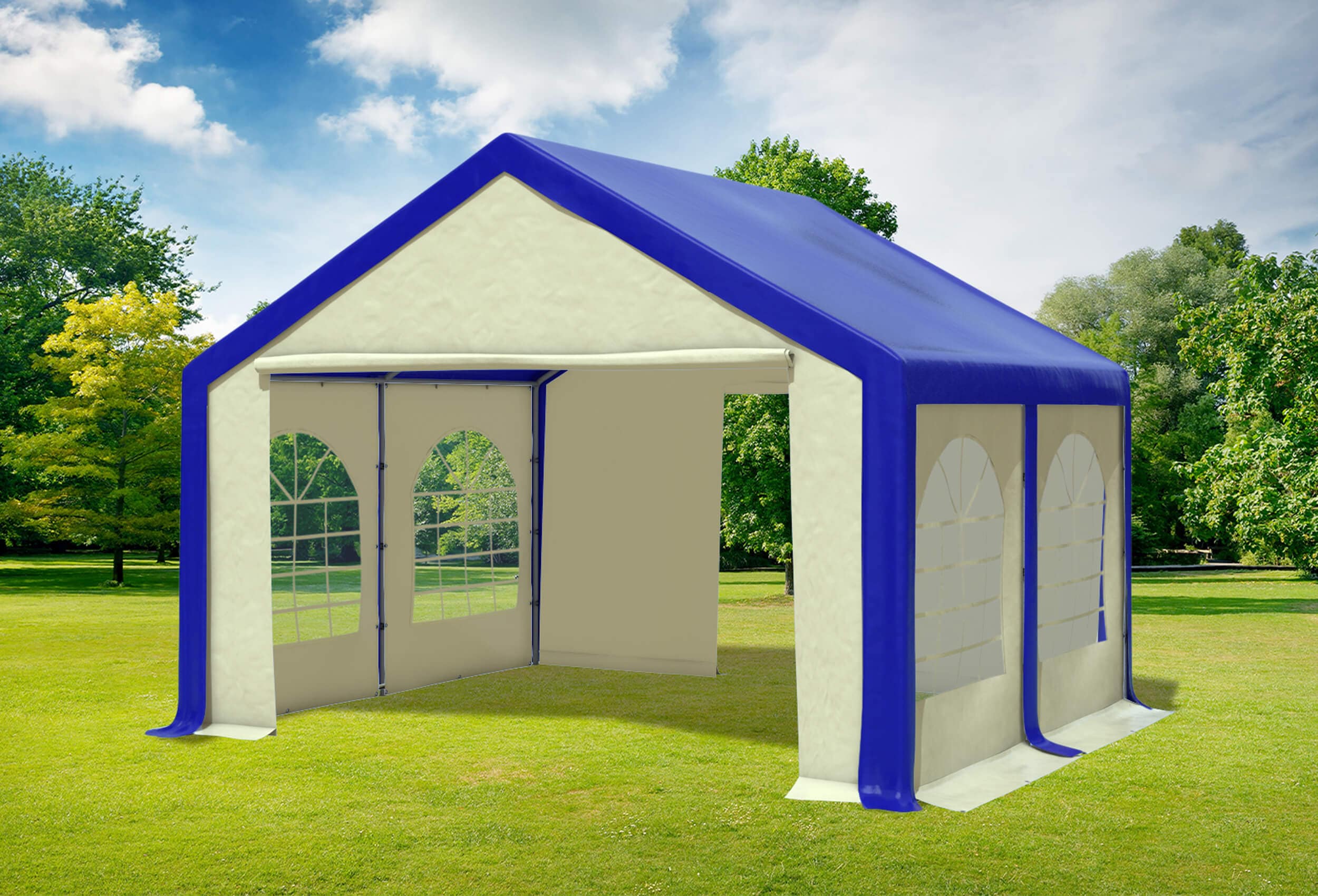 4x4 m Partyzelt, PVC blau beige