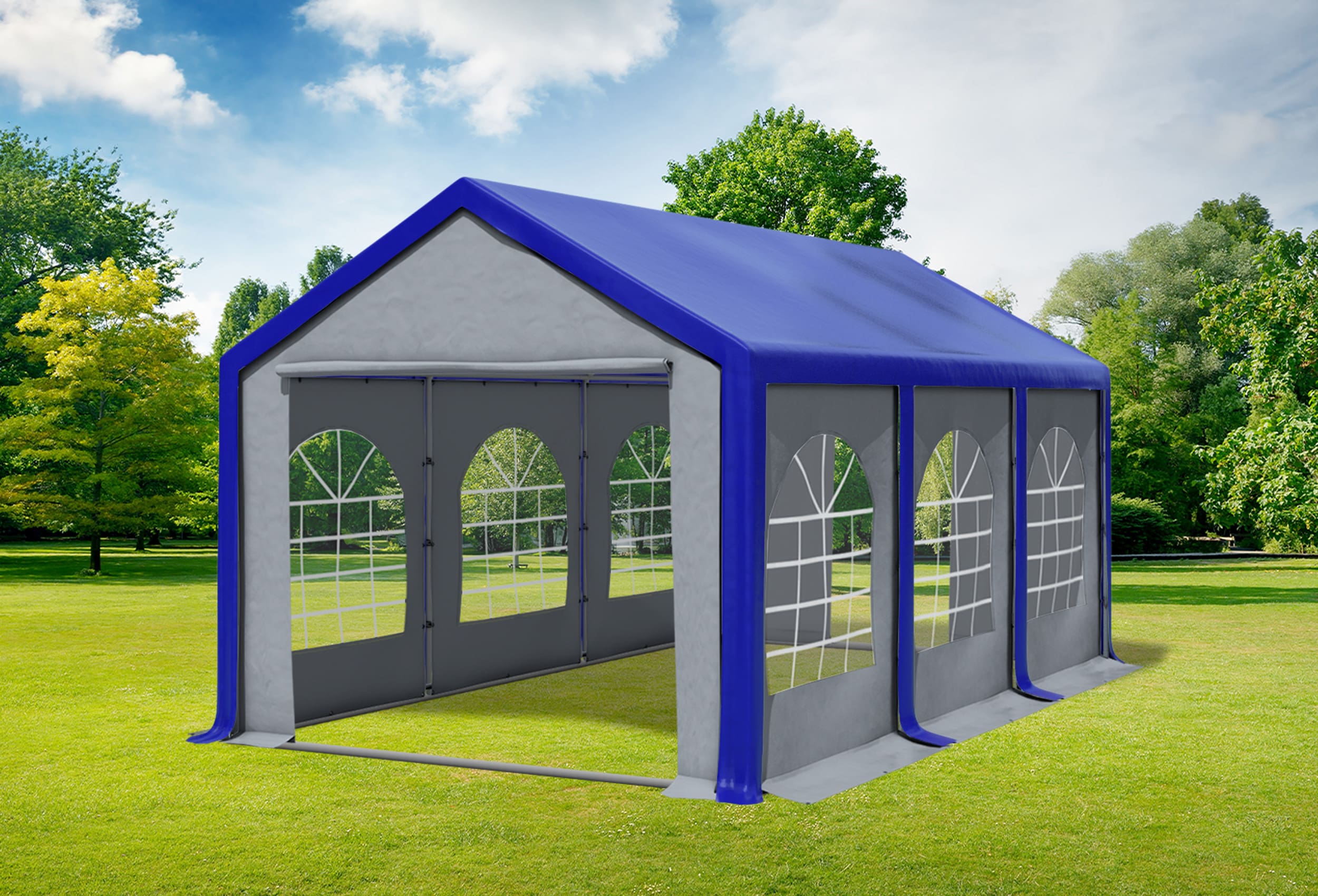 3x6 m Partyzelt, PVC blau grau