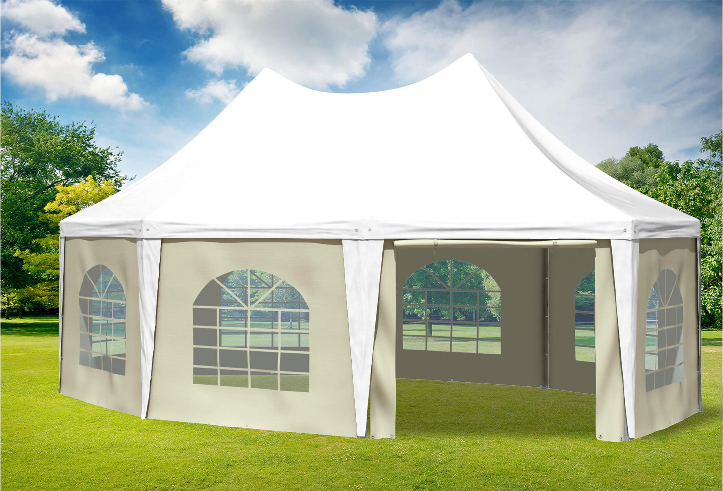 5x6,8 m Pavillon, PVC Arabica weiß beige