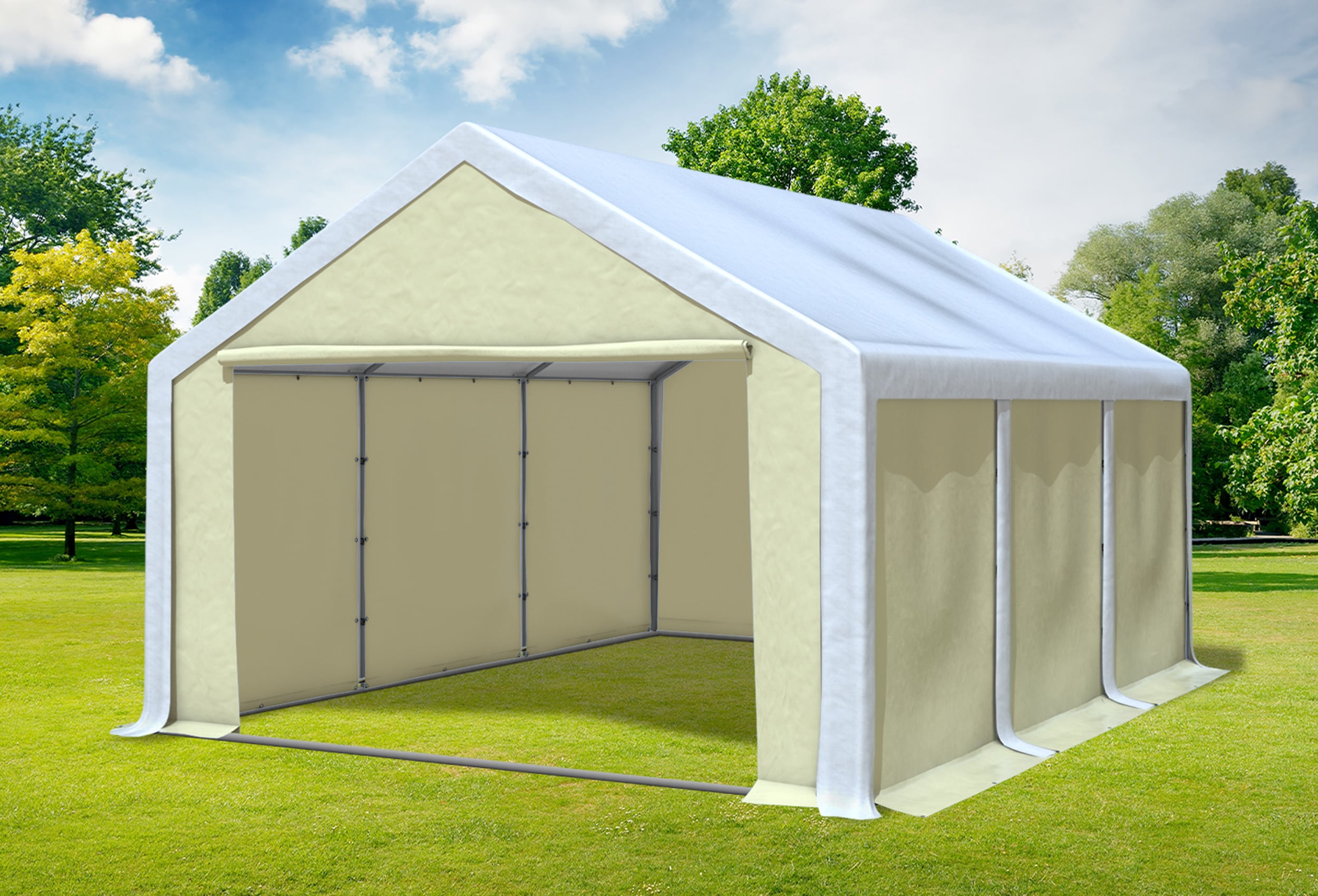 4x6 m Partyzelt, PVC weiß beige