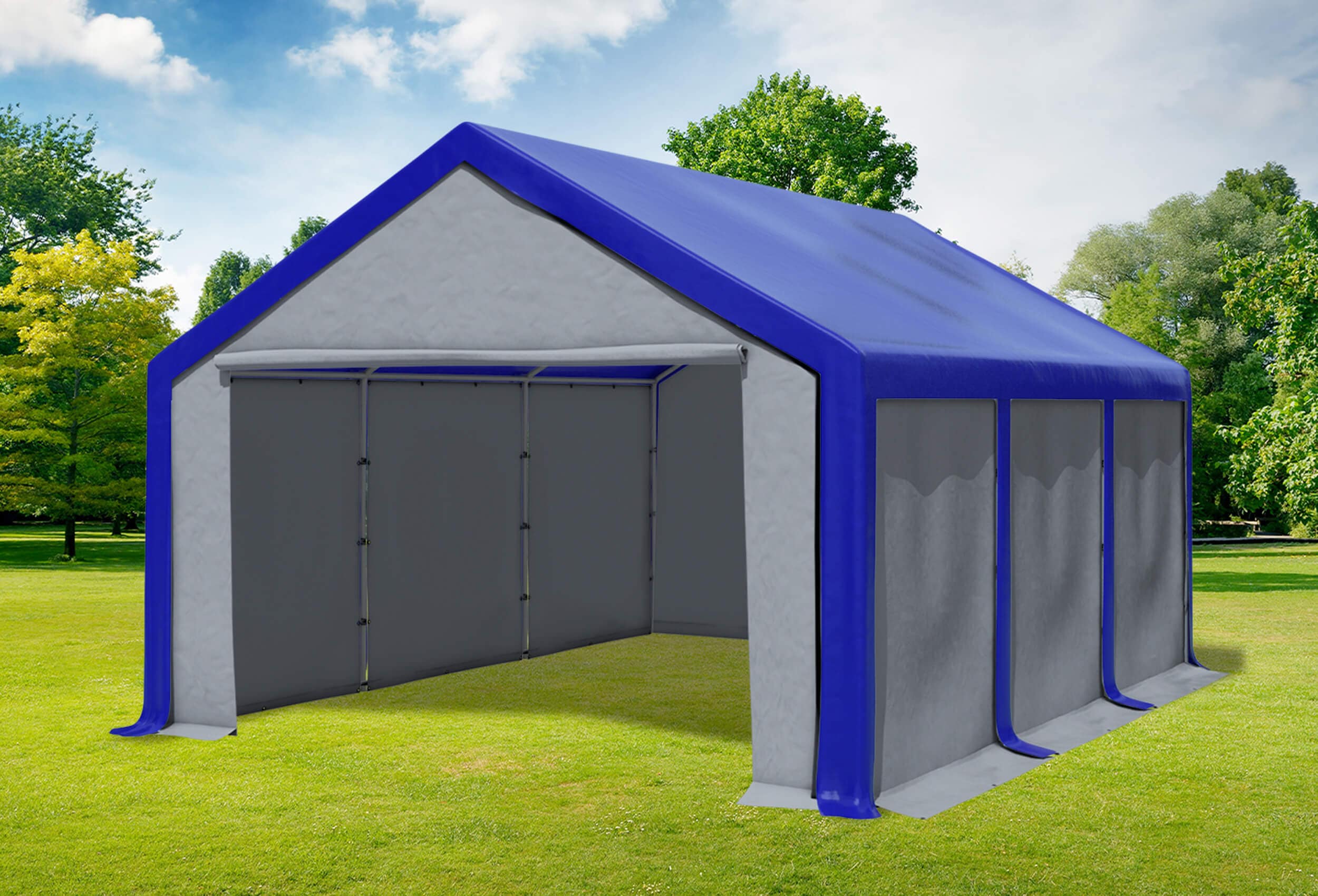 4x6 m Partyzelt, PVC blau grau