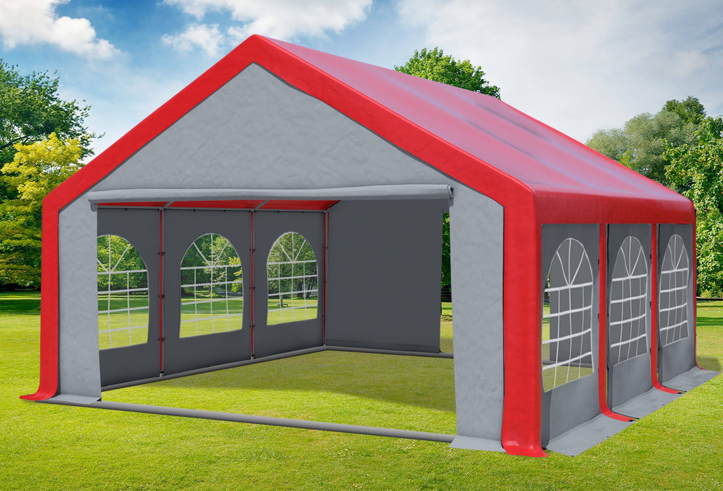 5x6 m Partyzelt, PVC rot grau