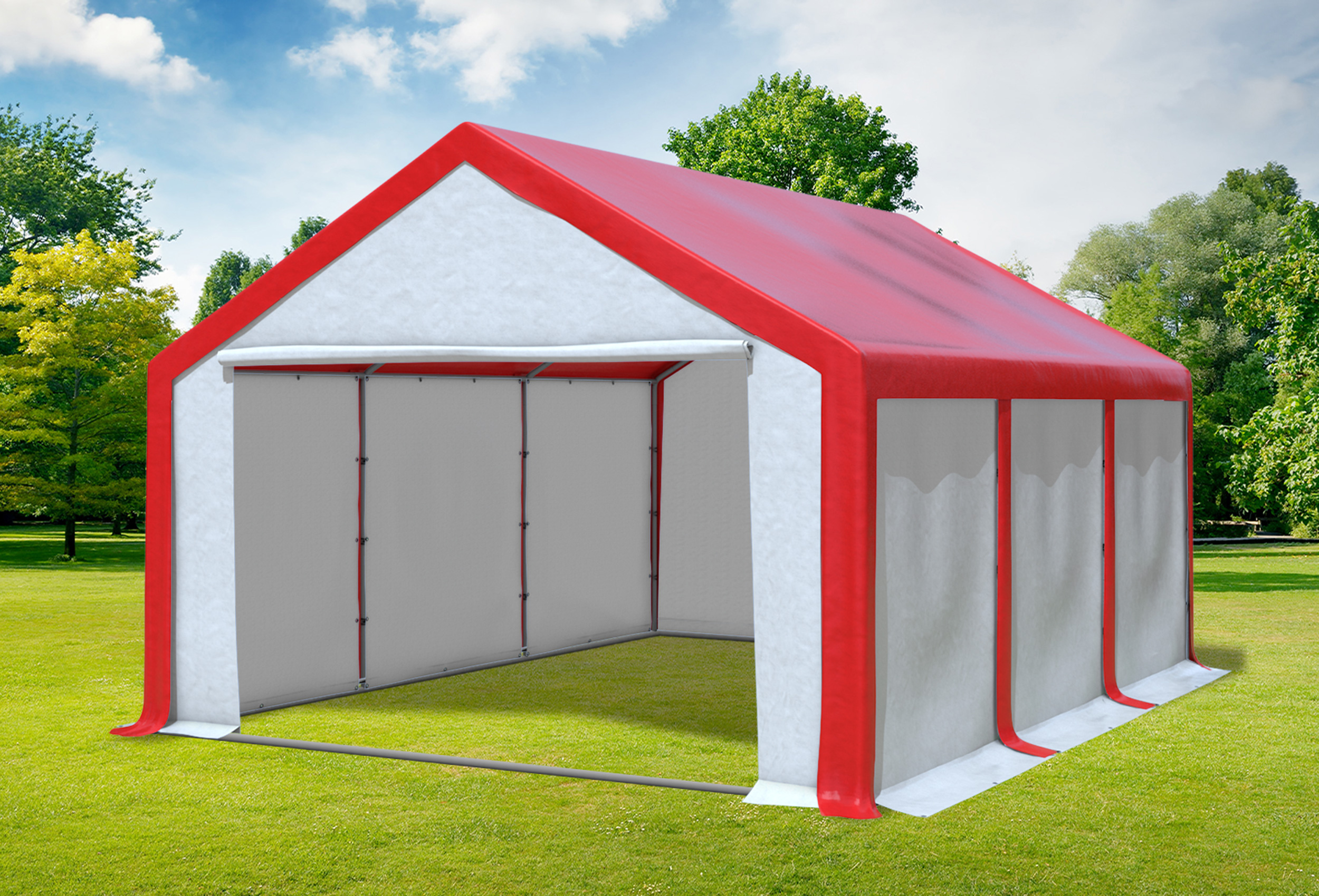 4x6 m Partyzelt, PVC rot weiß