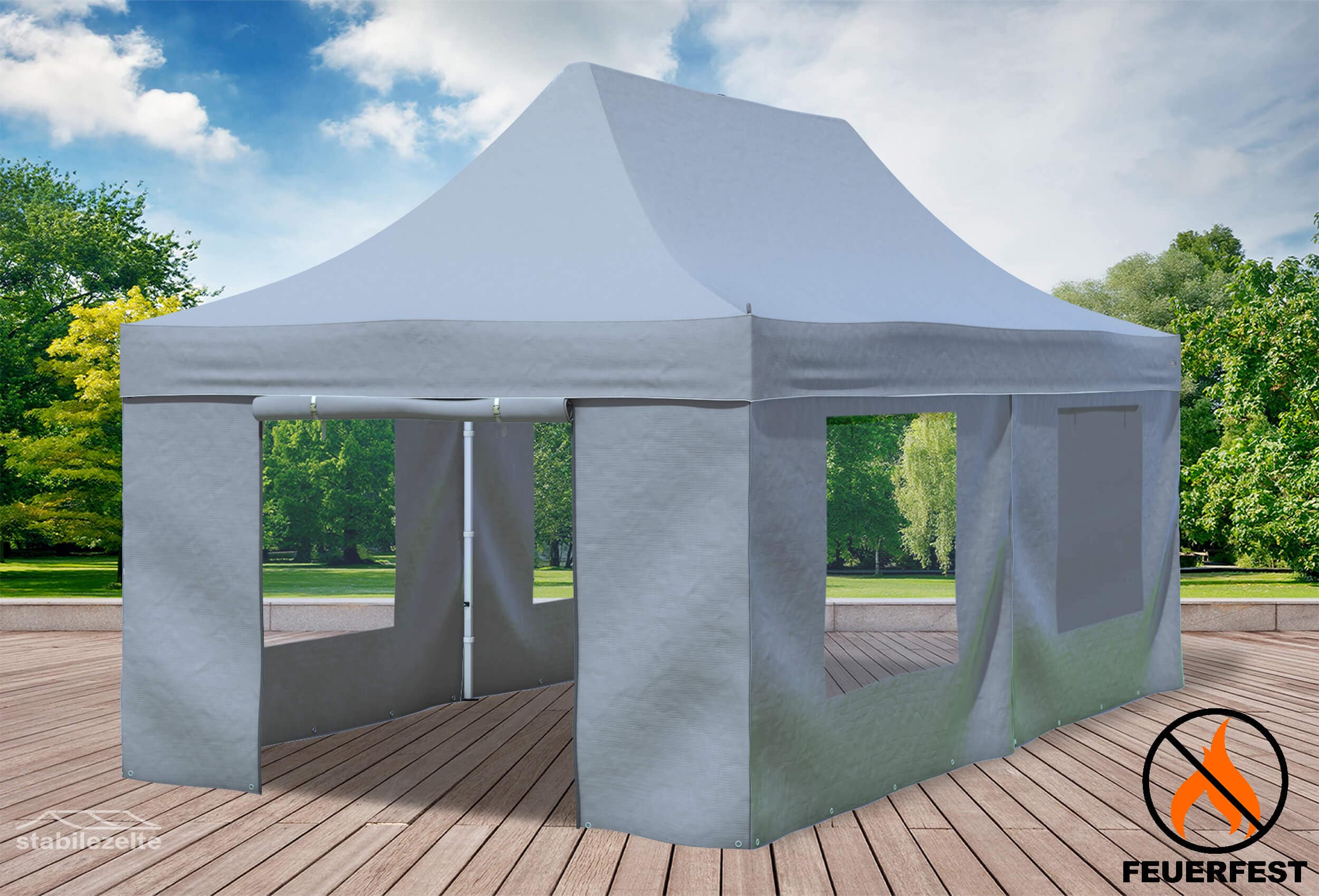 3x6 m Faltpavillon, PVC feuersicher grau