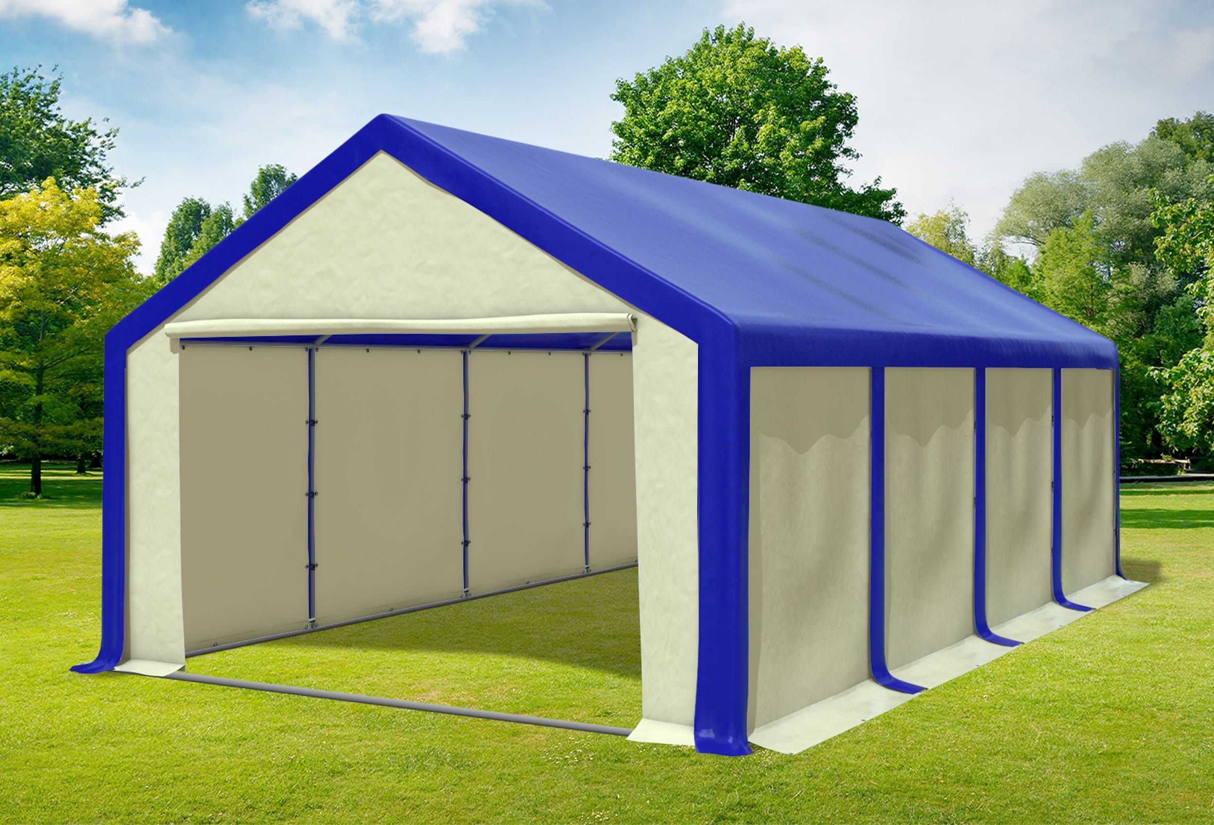 4x8 m Partyzelt, PVC blau beige