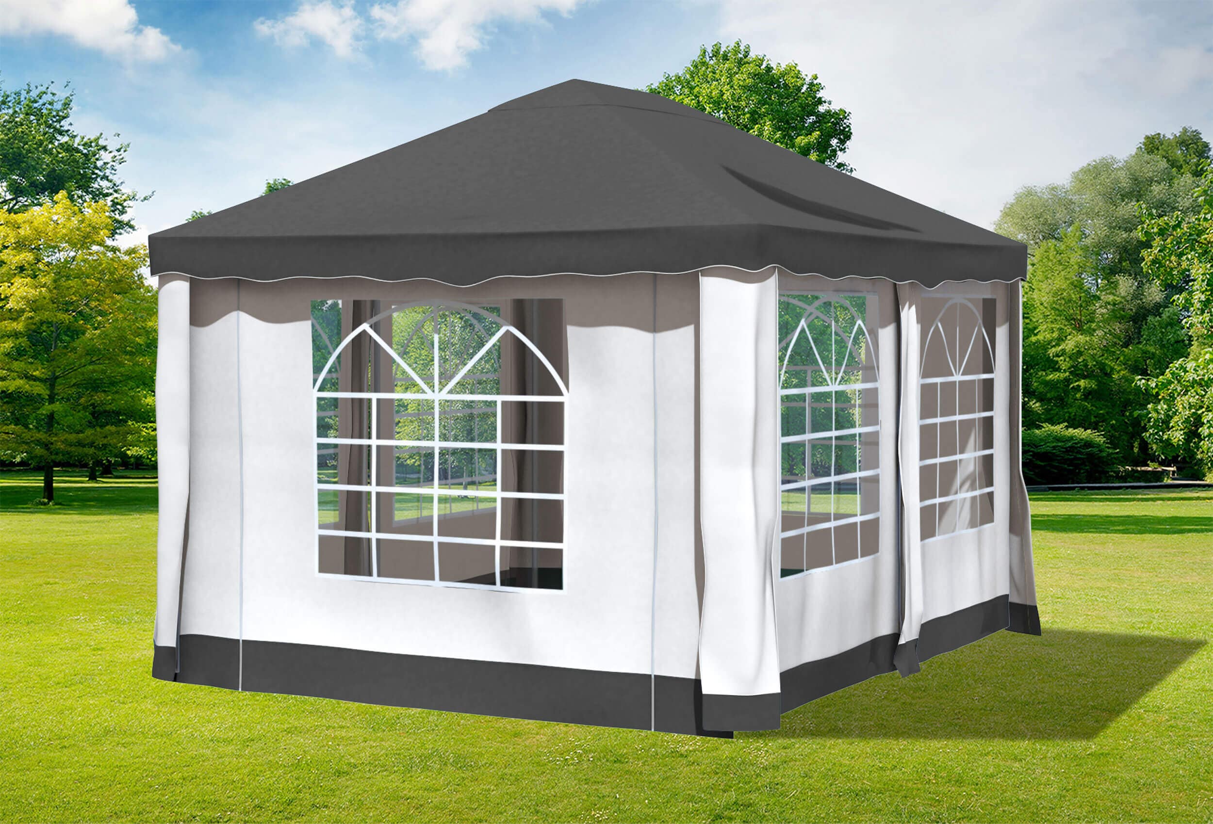 3x4 m Pavillon, Polyester PVC Deluxe Anthrazit