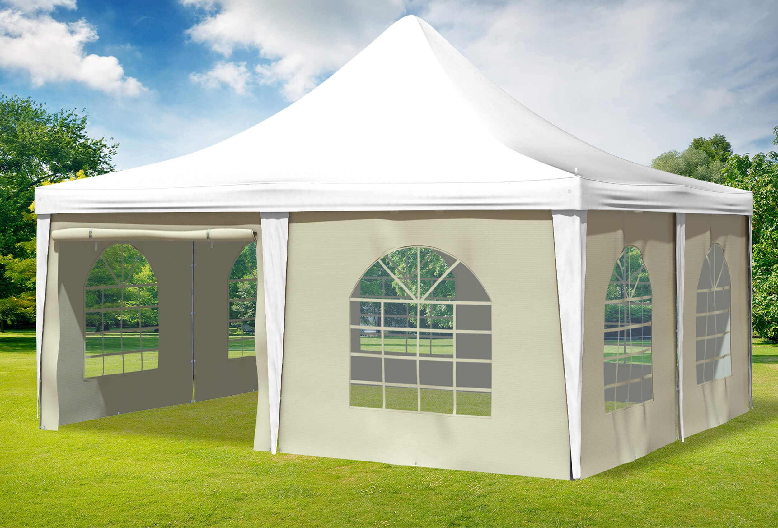 5x5 m Pavillon, PVC Arabica weiß beige