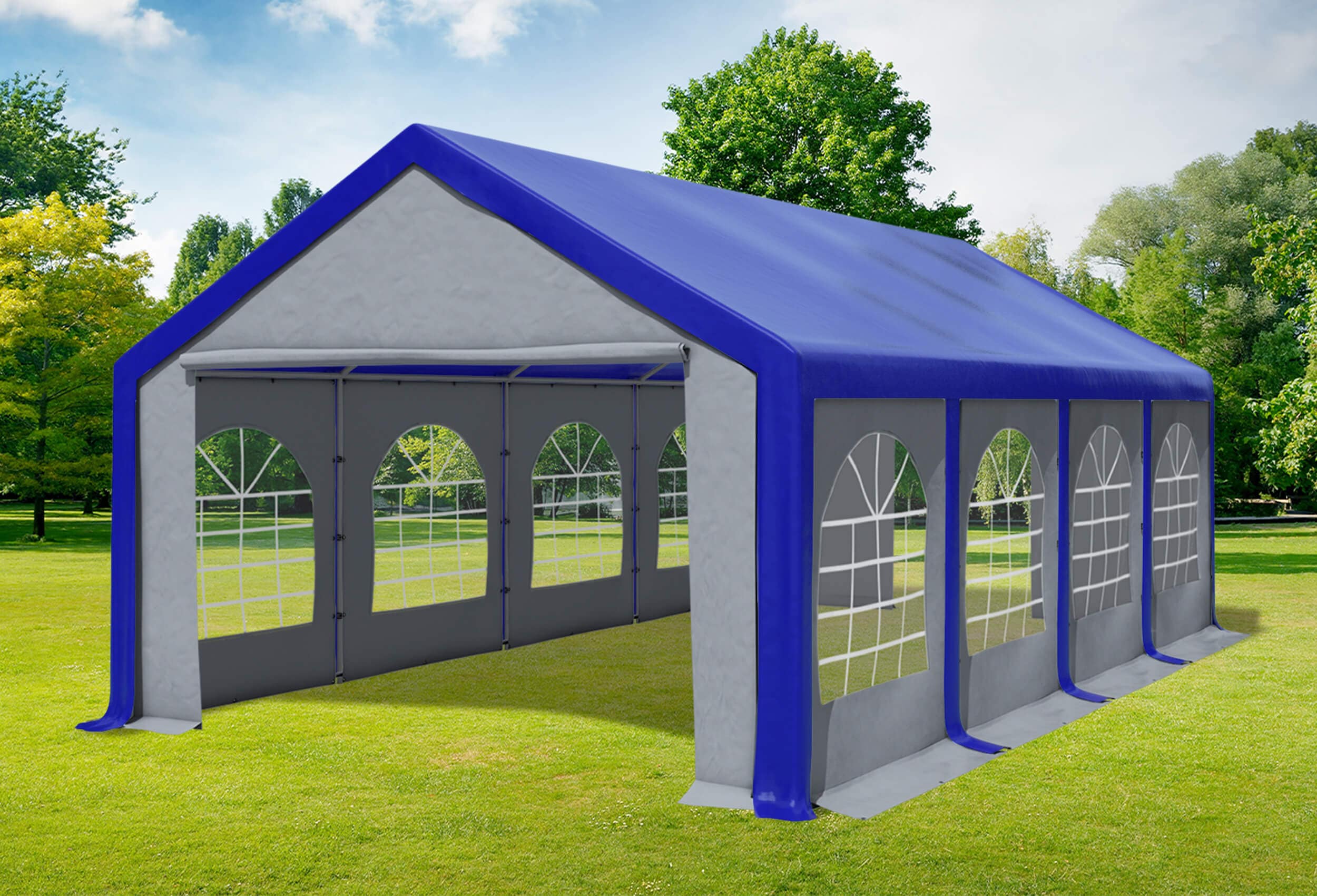 4x8 m Partyzelt, PVC blau grau