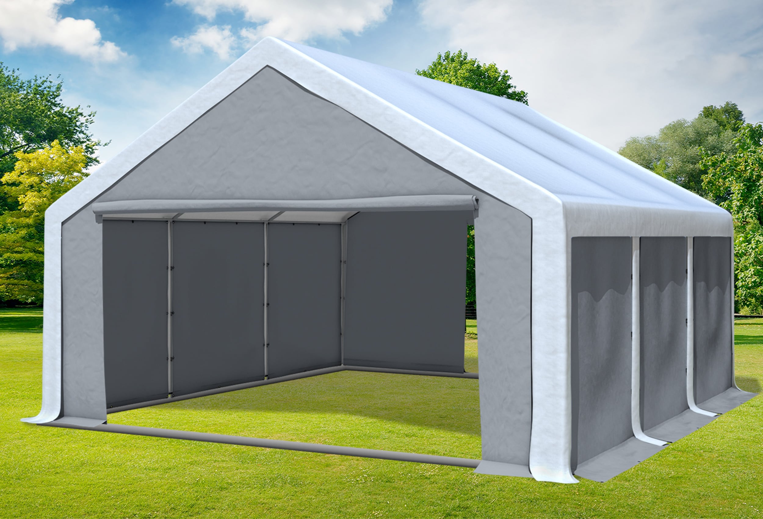 5x6 m Partyzelt, PVC weiß grau