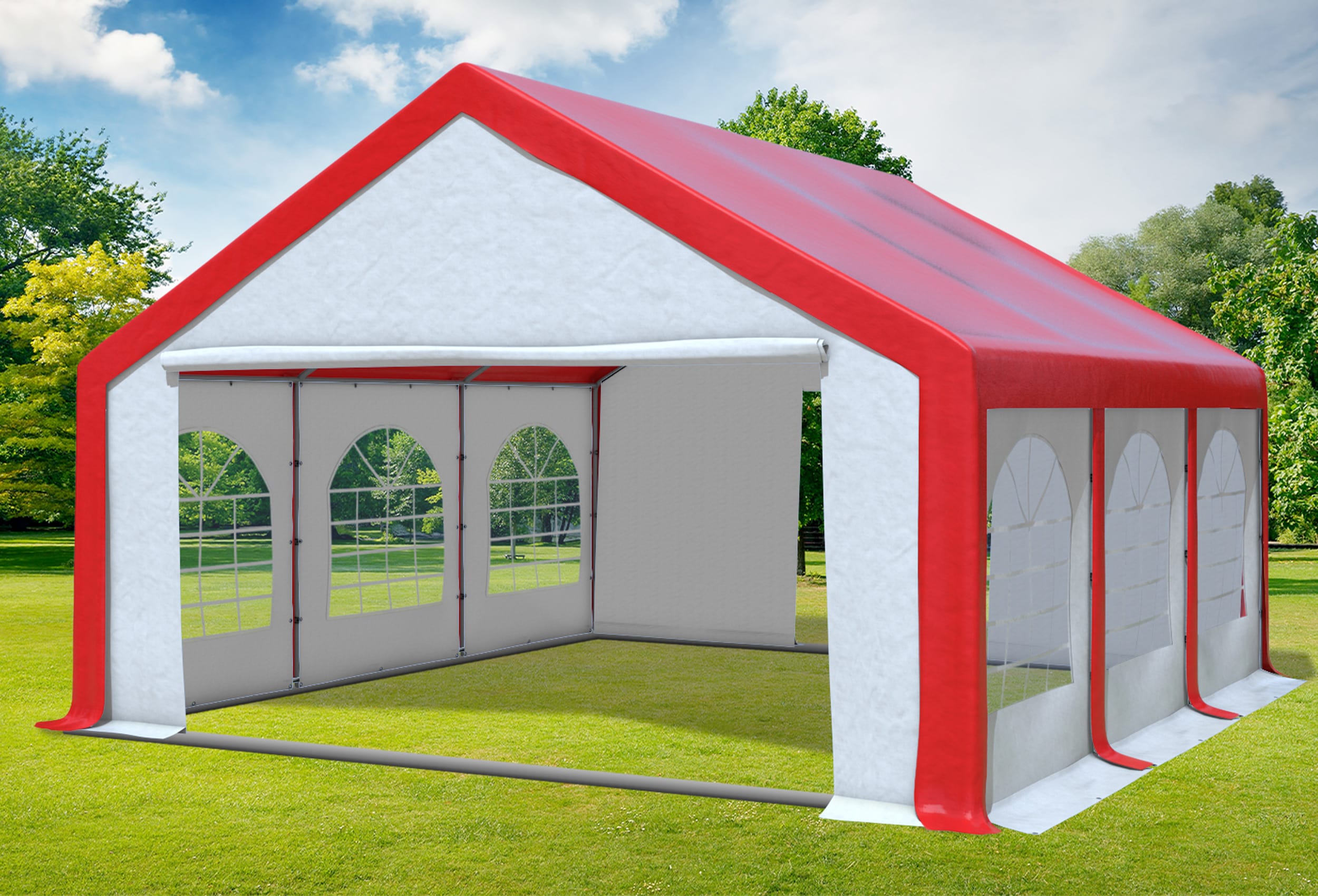 5x6 m Partyzelt, PVC rot weiß