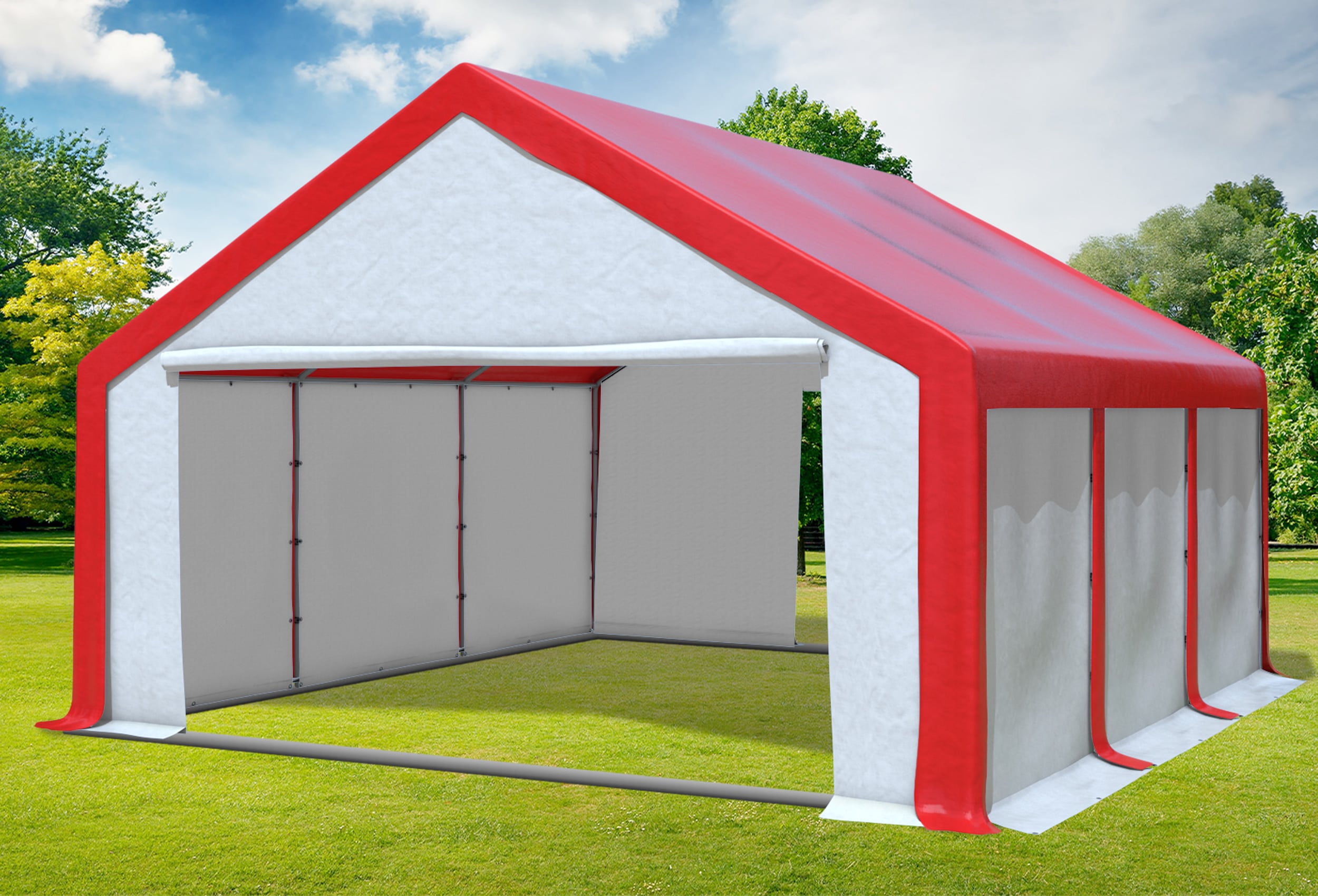 5x6 m Partyzelt, PVC rot weiß