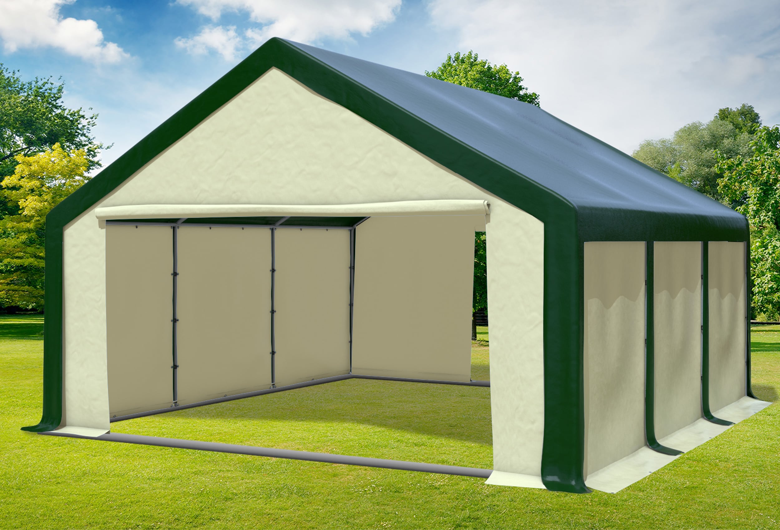 5x6 m Partyzelt, PVC grün beige