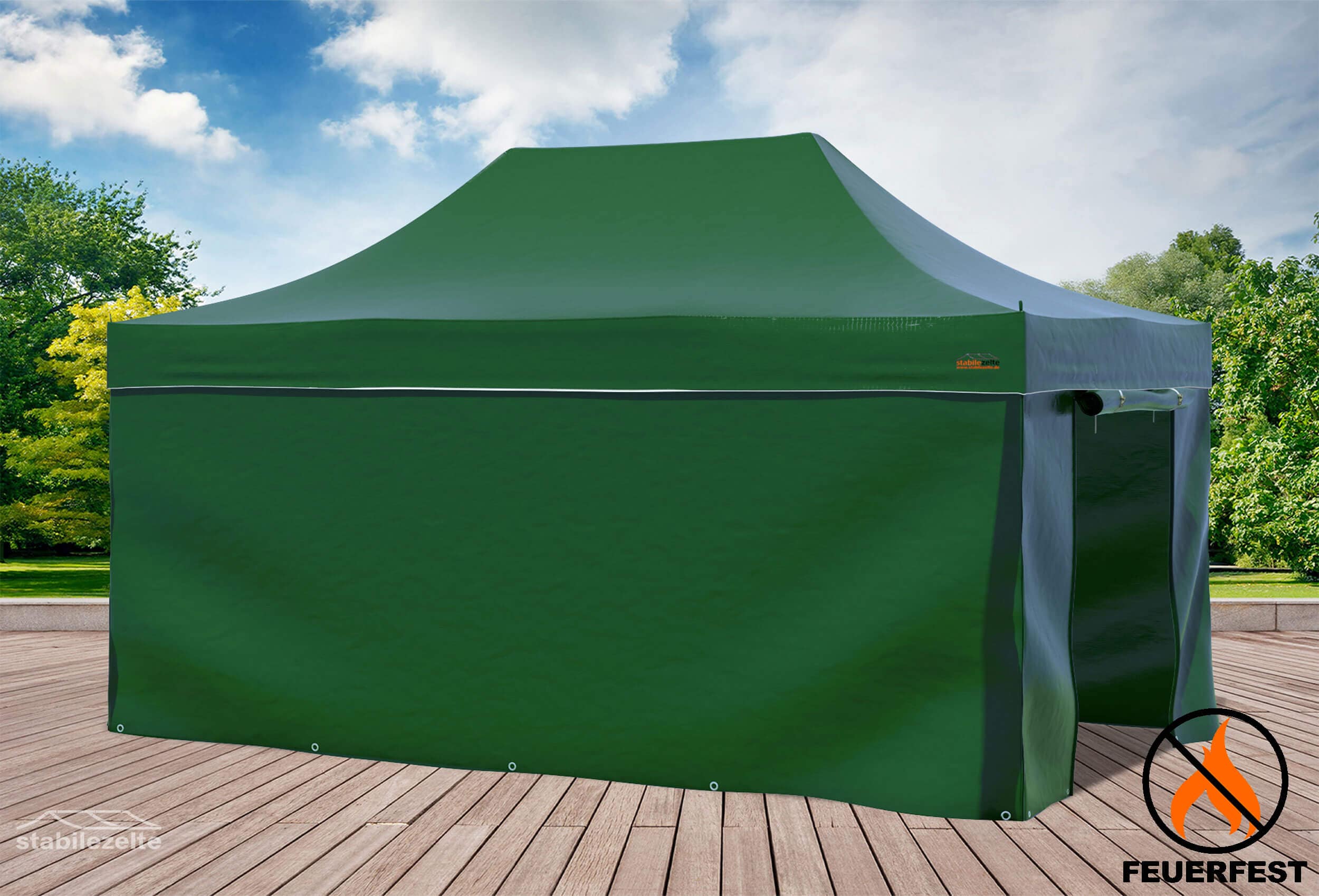 3x4,5 m Faltpavillon, PVC feuersicher grün