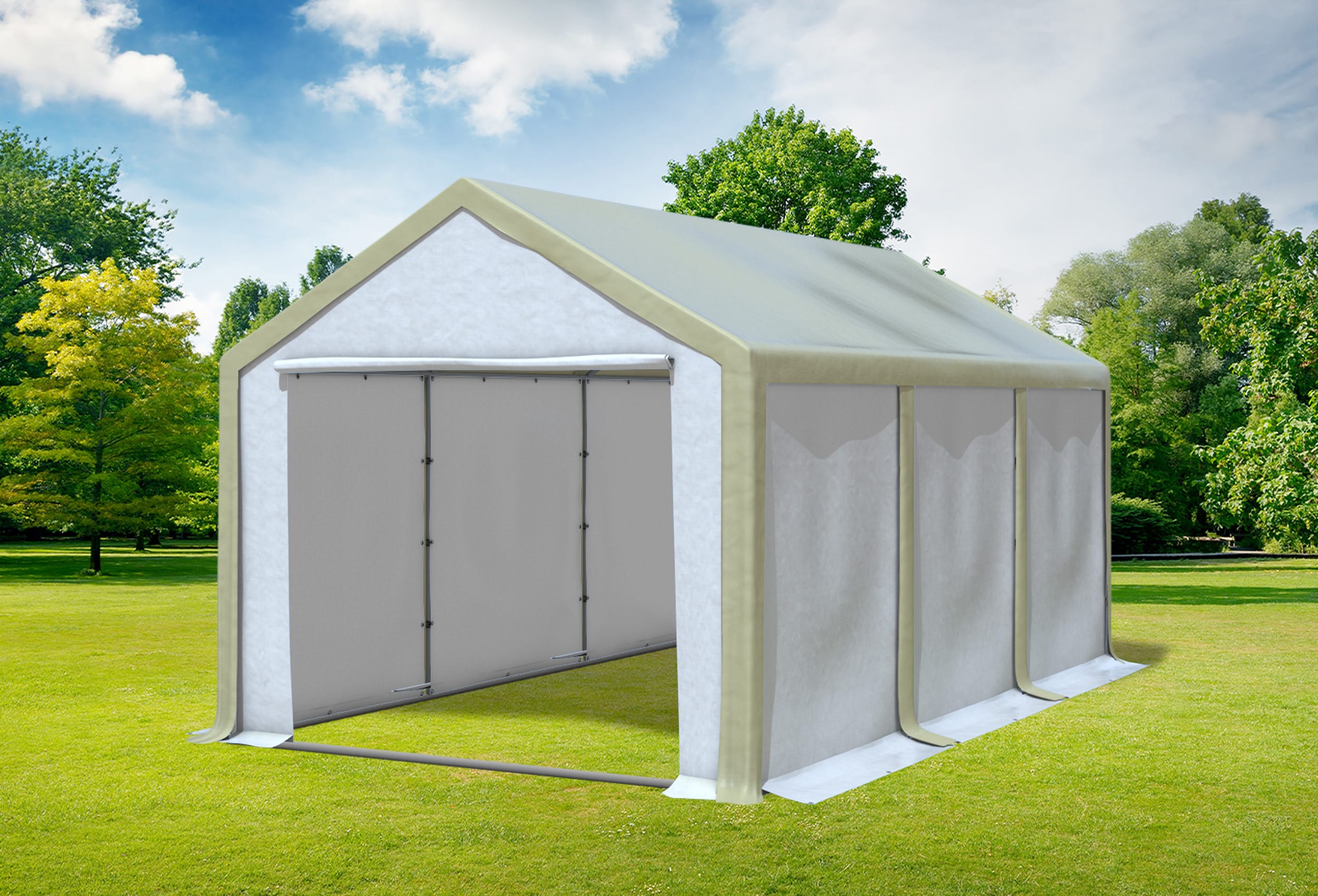 3x6 m Partyzelt, PVC braun weiß