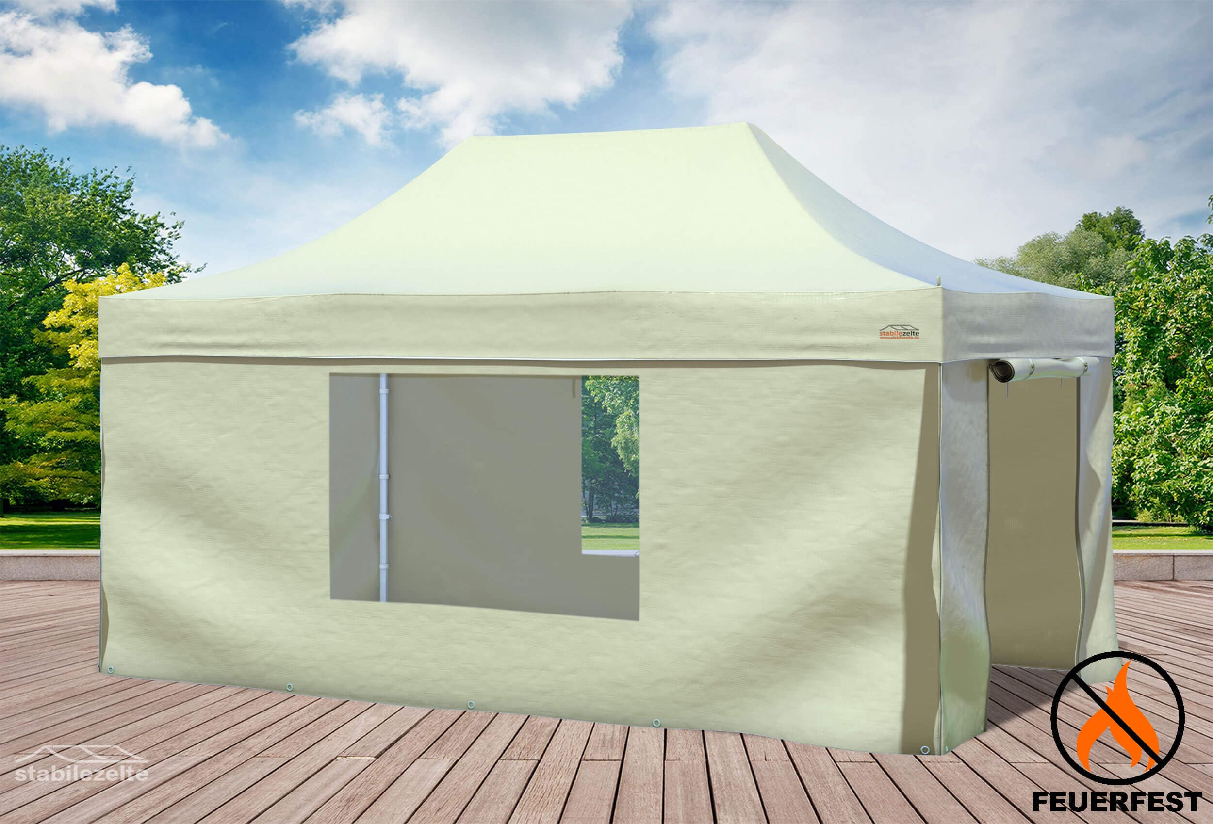 3x4,5 m Faltpavillon, PVC feuersicher beige