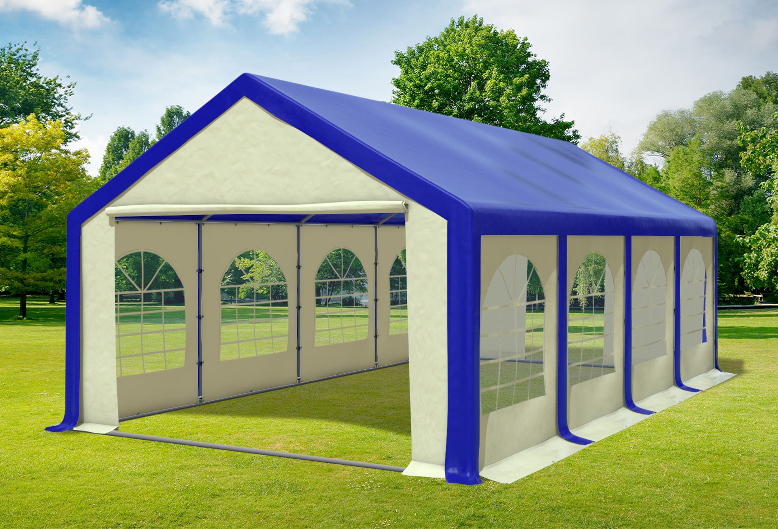 4x8 m Partyzelt, PVC blau beige