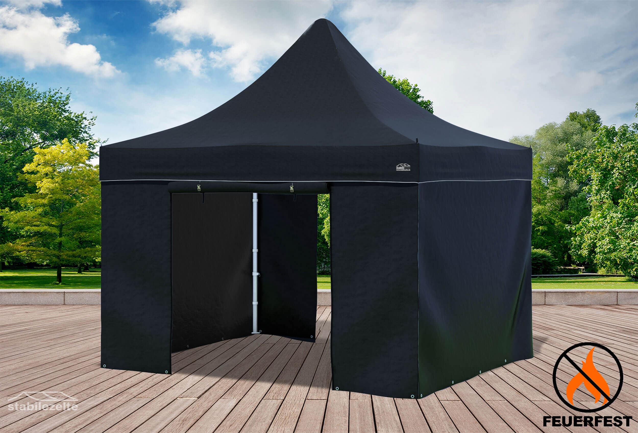 3x3 m Faltpavillon, PVC feuersicher schwarz