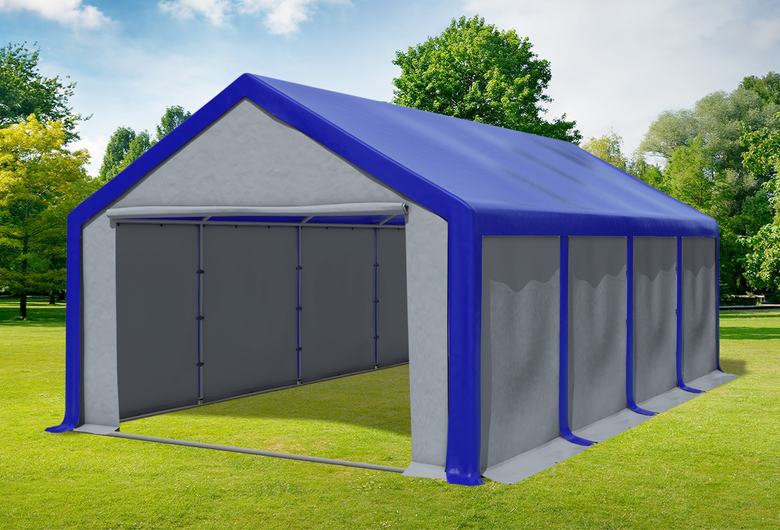 4x8 m Partyzelt, PVC blau grau