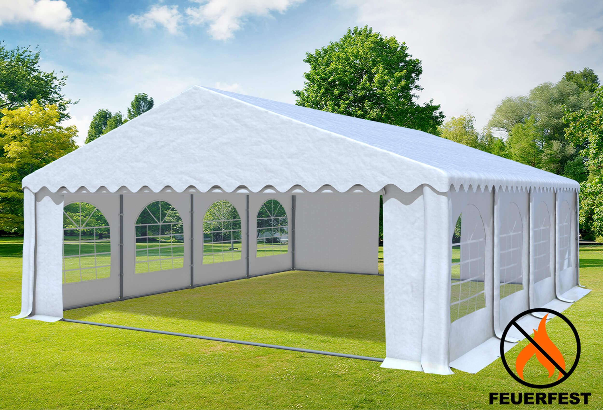 6x8 m Partyzelt, PVC feuersicher weiß